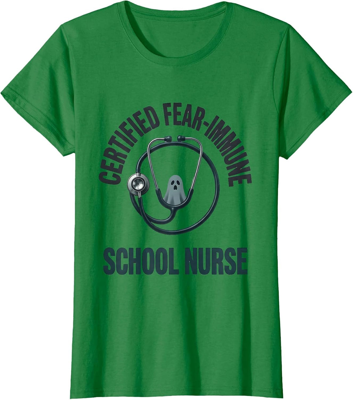 Certified Fear-Immune: School Nurse Minimalist Halloween T-Shirt - Kelly Green