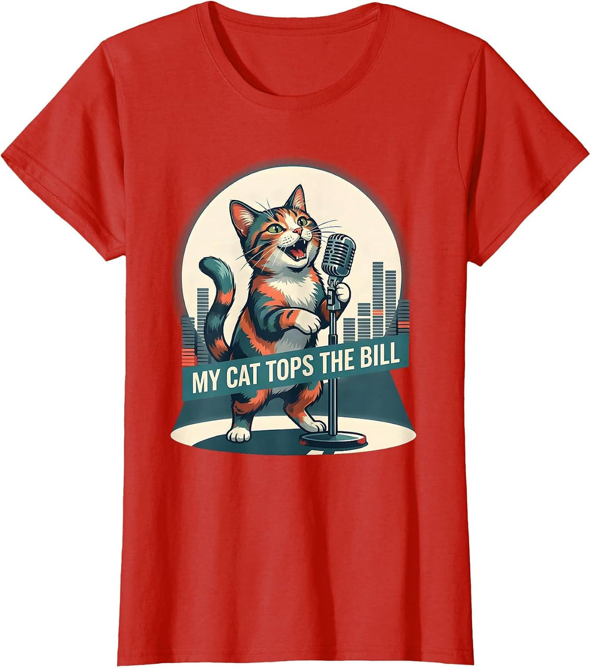 My Cat Tops The Bill Funny Cat Rock Music Band Humor T-Shirt - Red