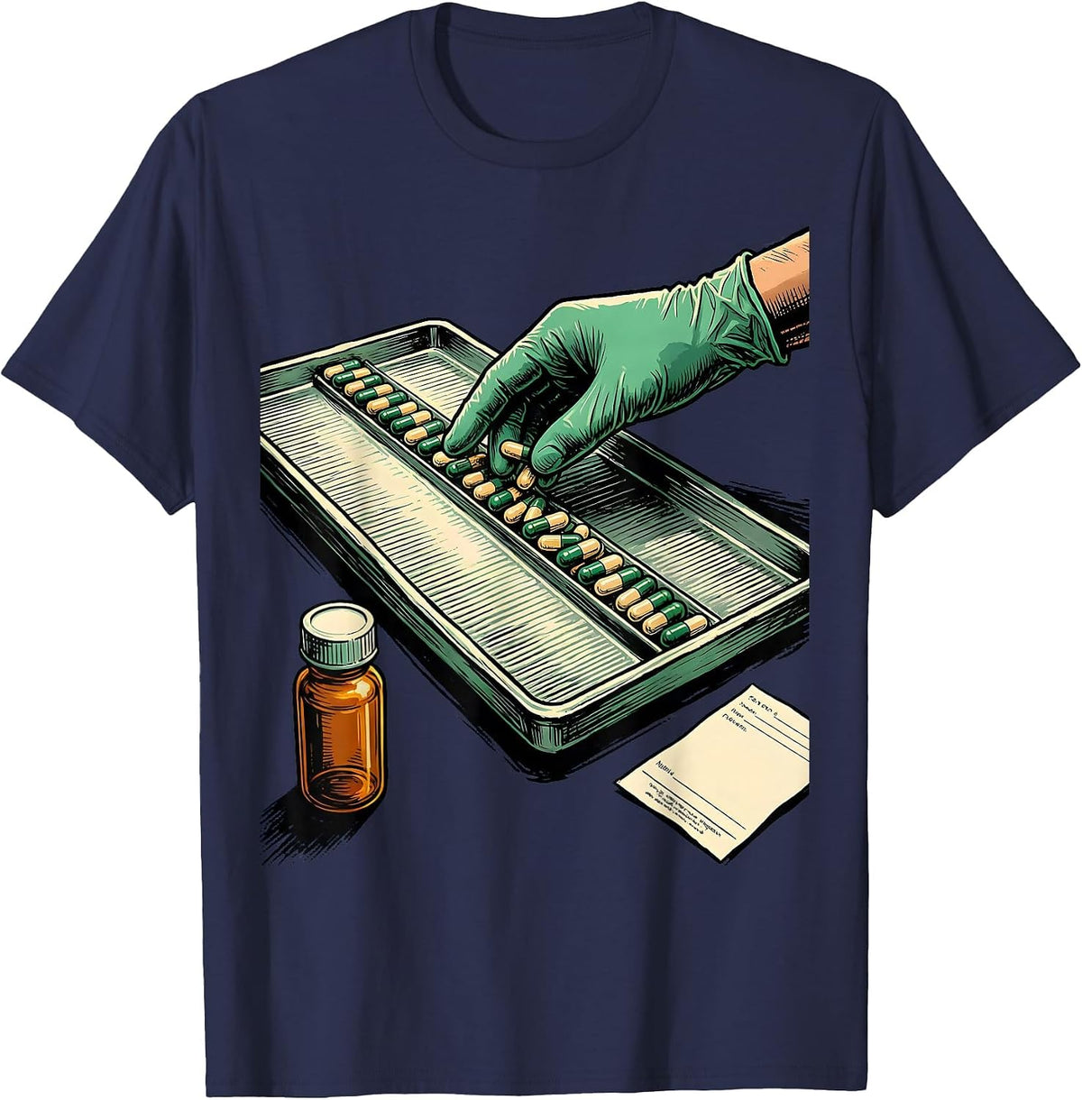 Pill Counting Tray Pharmacy Tech Occupational Humor T-Shirt - Navy Blue