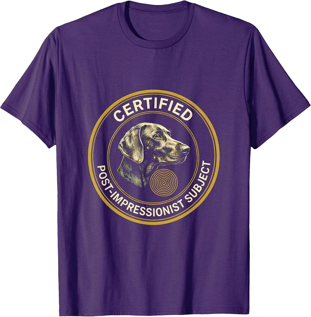 Men's Certified Post-Impressionist Subject Dog Lover Whimsical Art T-Shirt - Purple