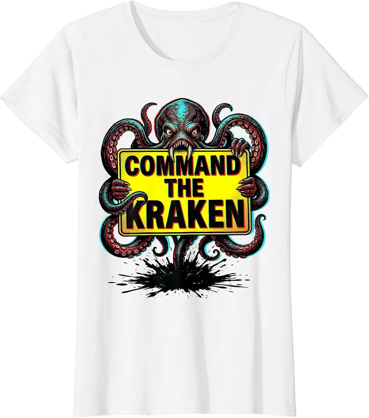 Command The Kraken Pop Art Octopus Lover Marine Life T-Shirt - White