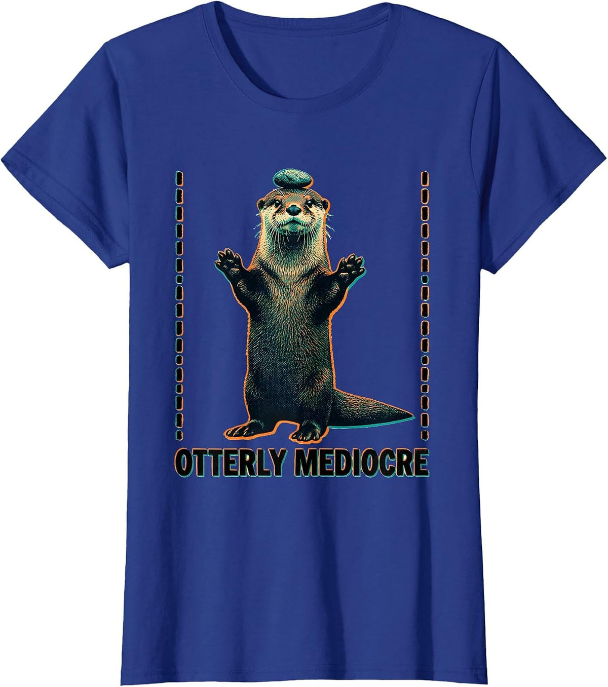Women's Otterly Mediocre Risograph Otter Lover Pun Humor Gift T-Shirt - Royal Blue