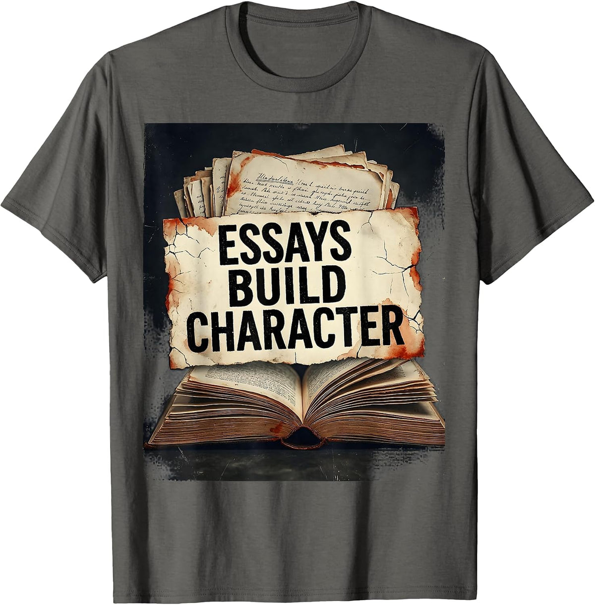 Essays Build Character English Teacher Design T-Shirt - Asphalt Grey