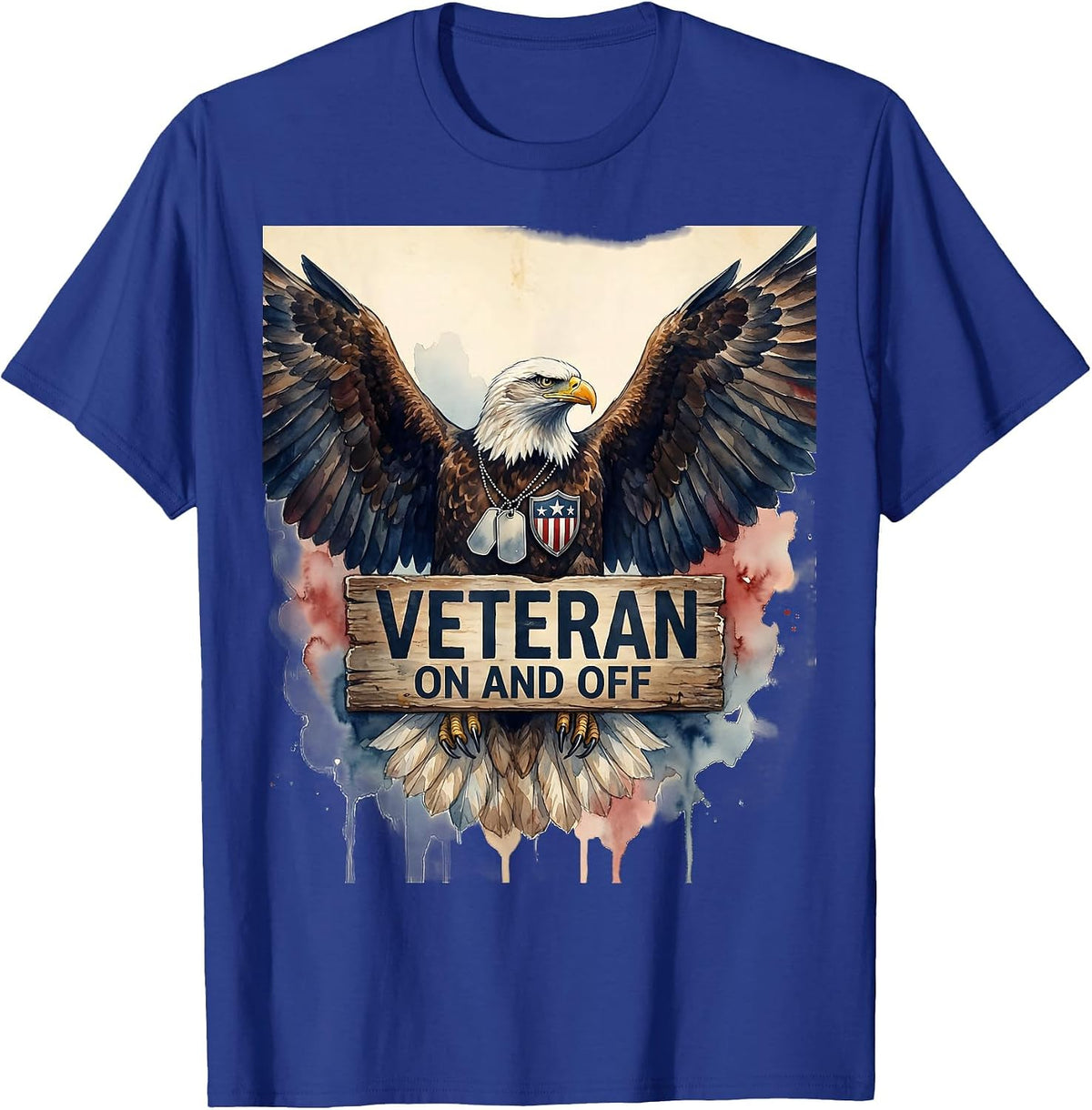 Veteran On and Off Proud Military Design T-Shirt - Royal Blue