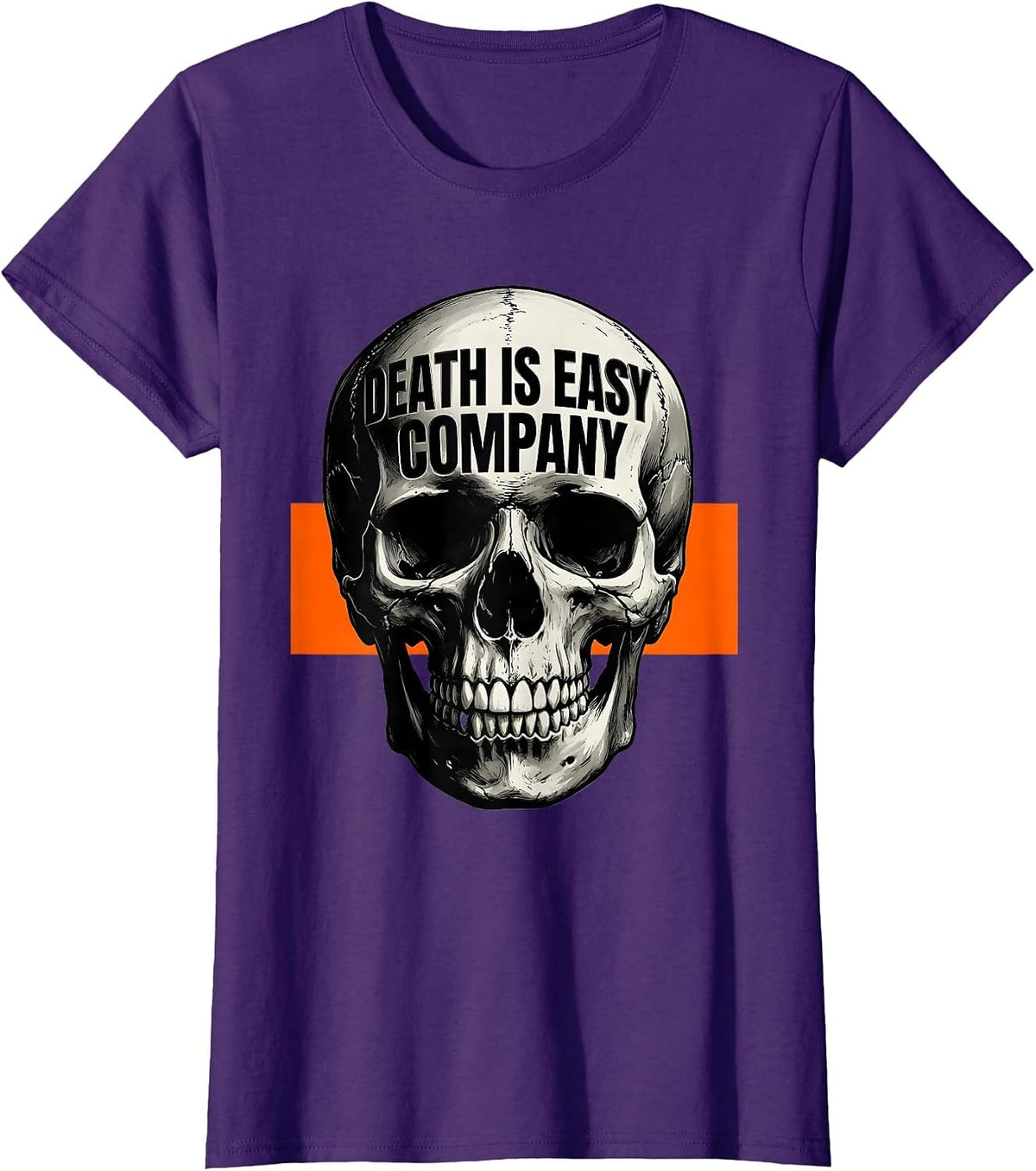 Women's Death Is Easy Company Brutalist Skull Graphic Punk Art T-Shirt - Purple