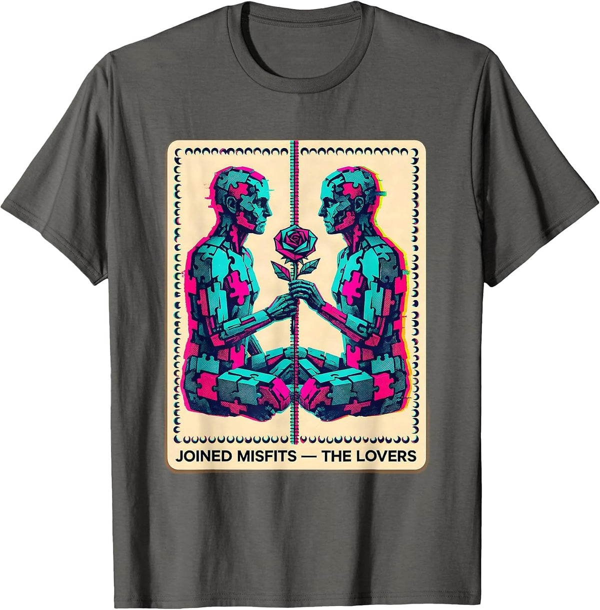 Men's Joined Misfits The Lovers Risograph Spooky Romance Halloween T-Shirt - Asphalt Grey