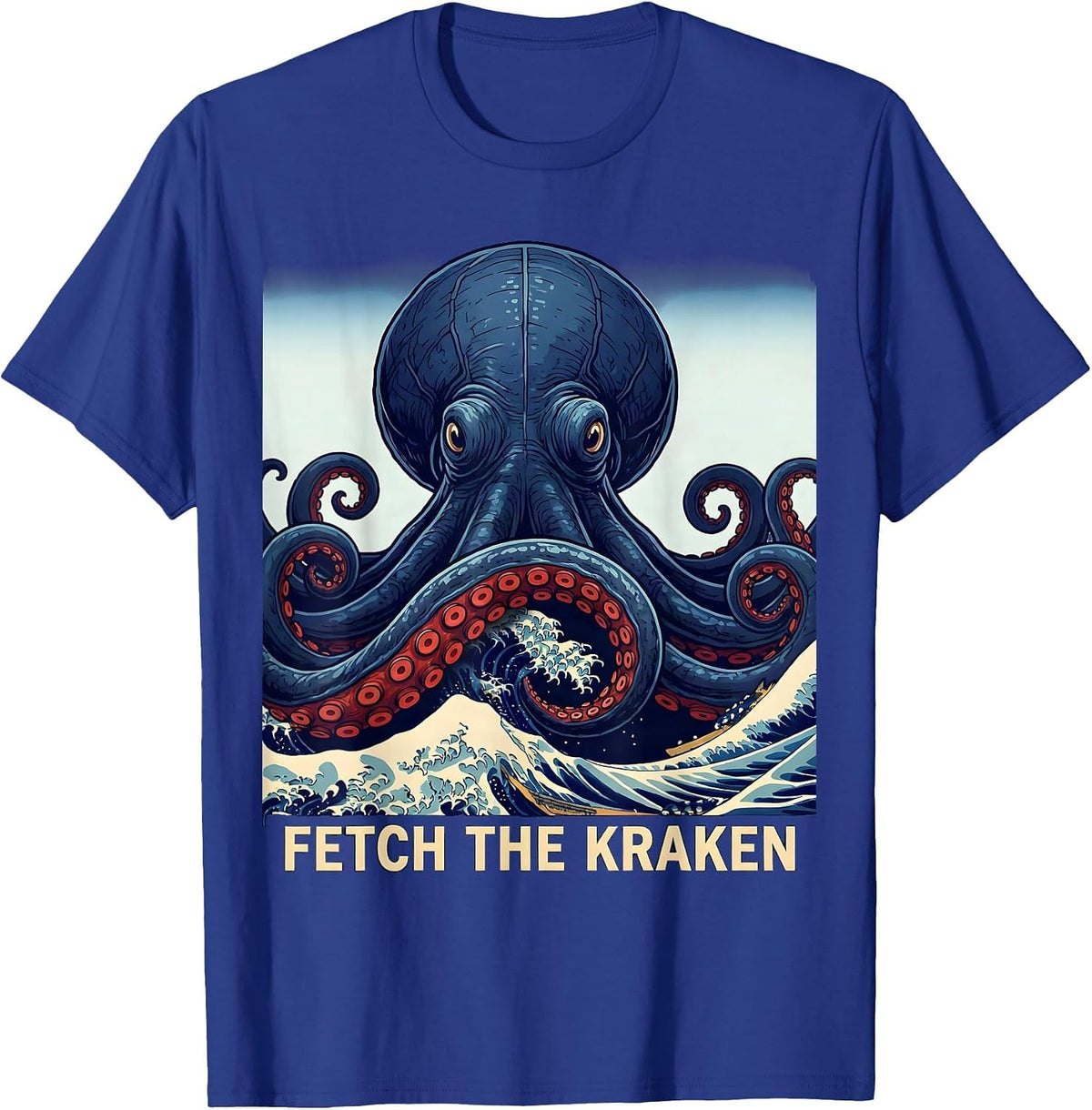 Men's Fetch The Kraken Ukiyo-e Octopus Sea Monster Ocean Lover T-Shirt - Royal Blue