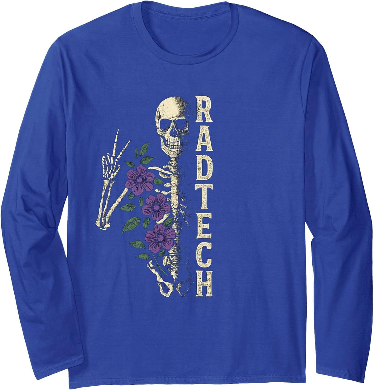 Floral Skeleton Radiology Technician for Rad Tech Week Long Sleeve T-Shirt - Adult Unisex Royal Blue