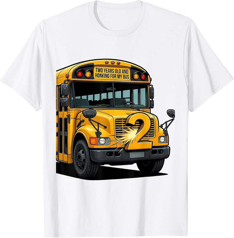 Men's Two Years Old And Honking For My Bus Funny School Bus Driver T-Shirt - White