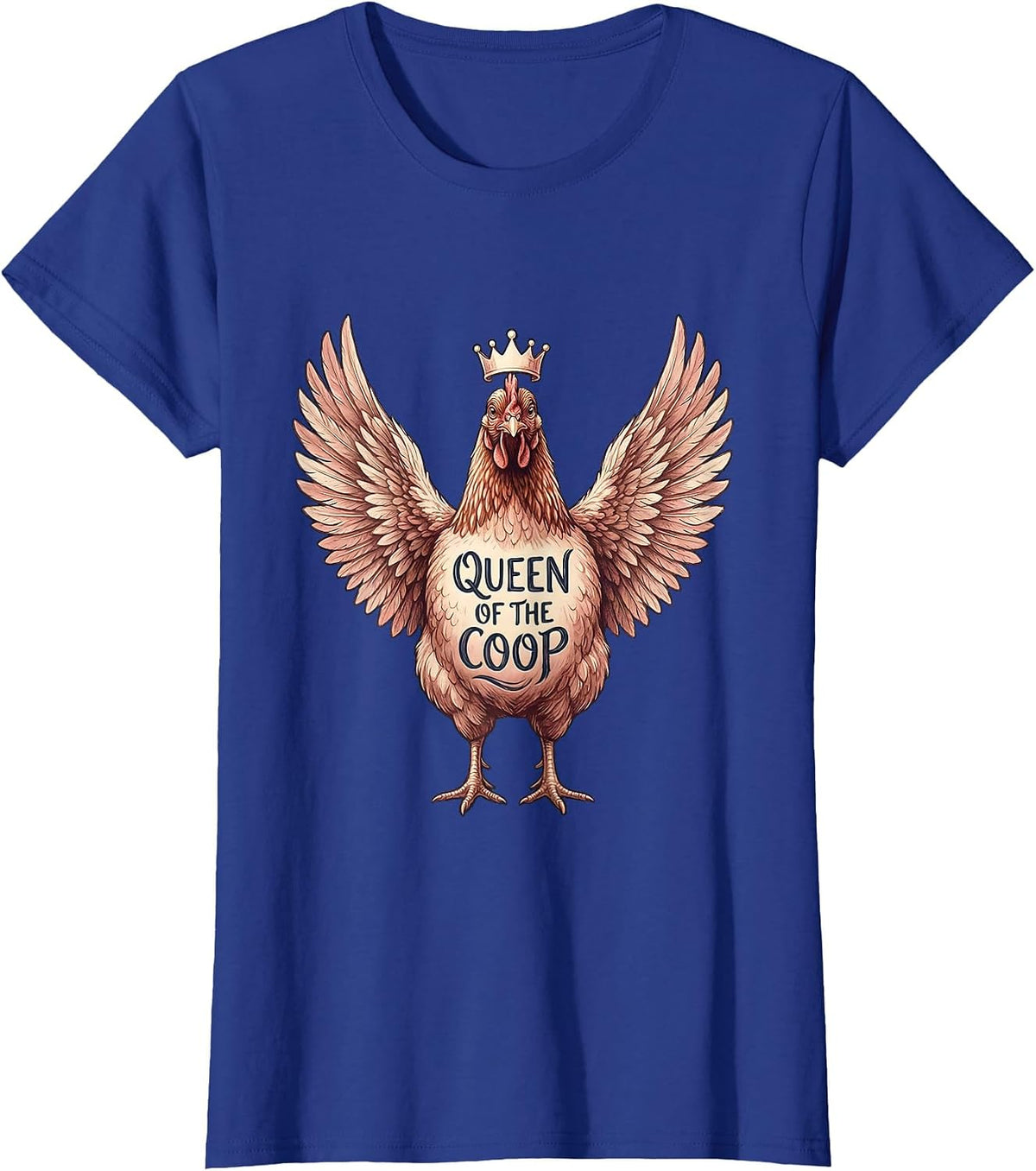 Women's Queen of the Coop Chicken Design T-Shirt - Royal Blue