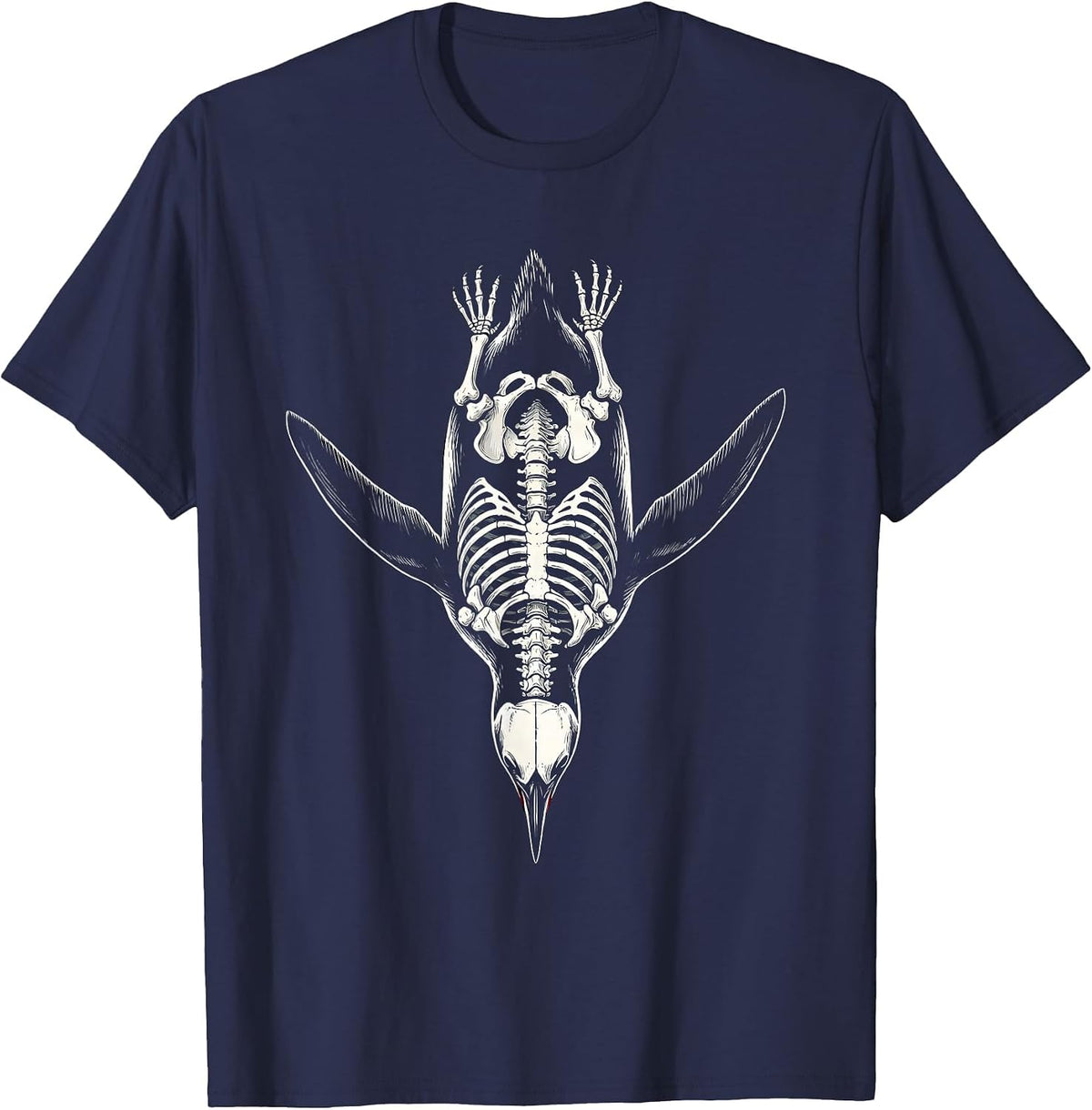 Penguin Skeleton Diving Pose Graphic T-Shirt - Navy Blue