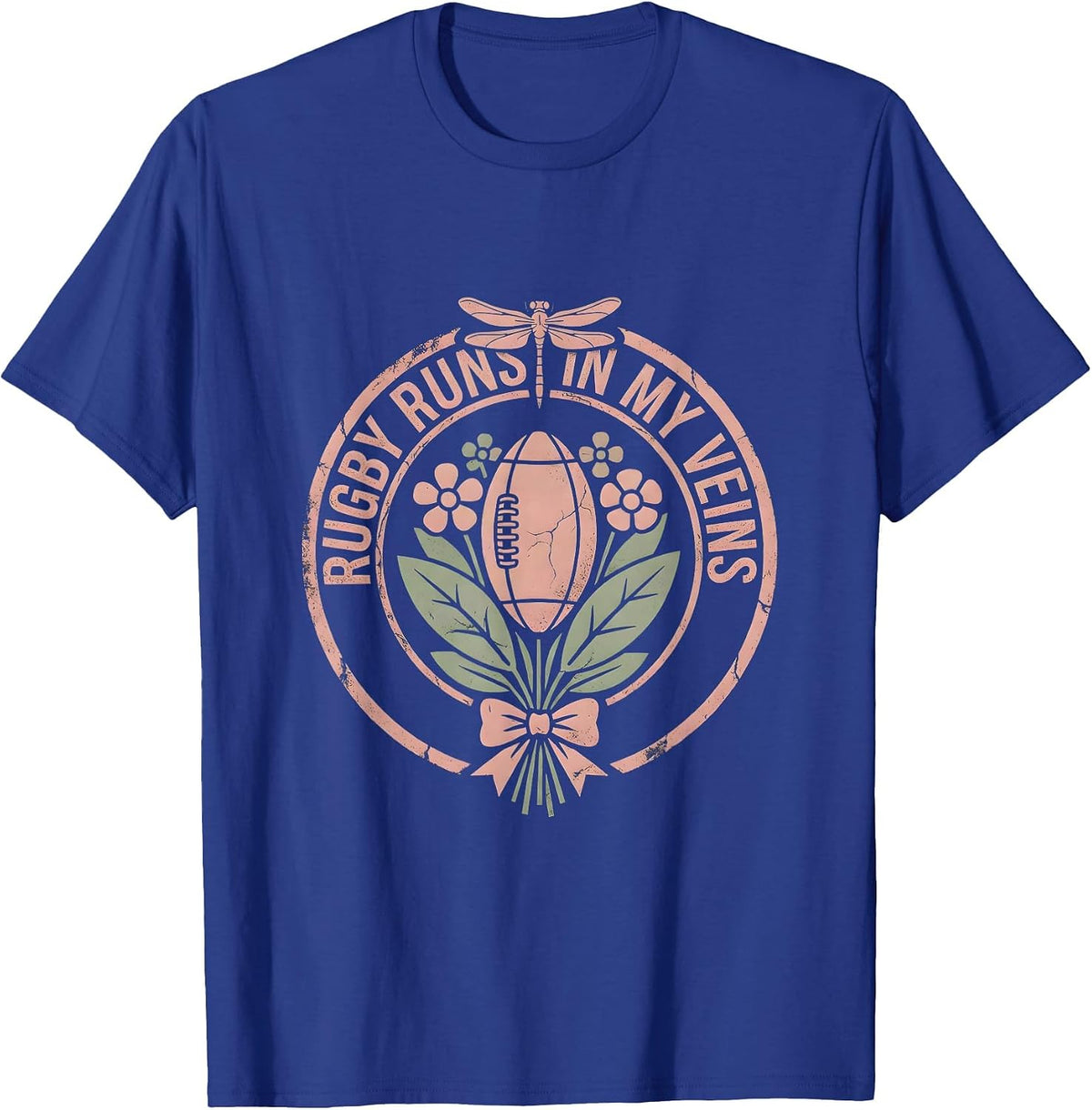 Rugby Runs In My Veins Bold Fan Design T-Shirt - Royal Blue