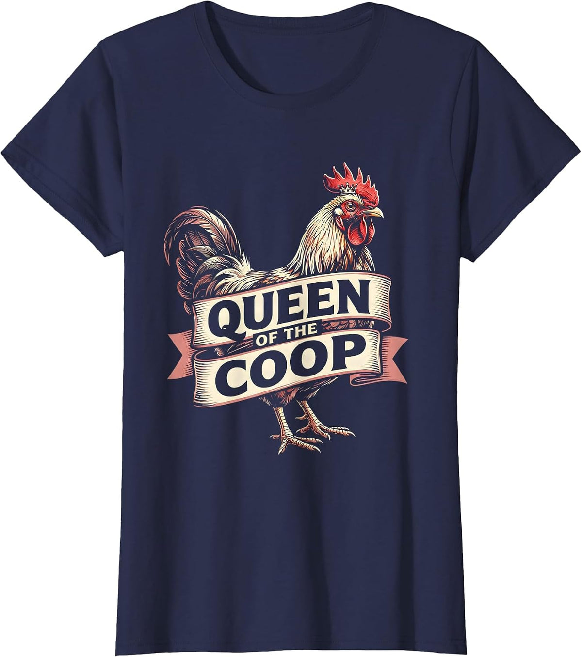 Women's Queen of the Coop Chicken Lover Design T-Shirt - Navy Blue