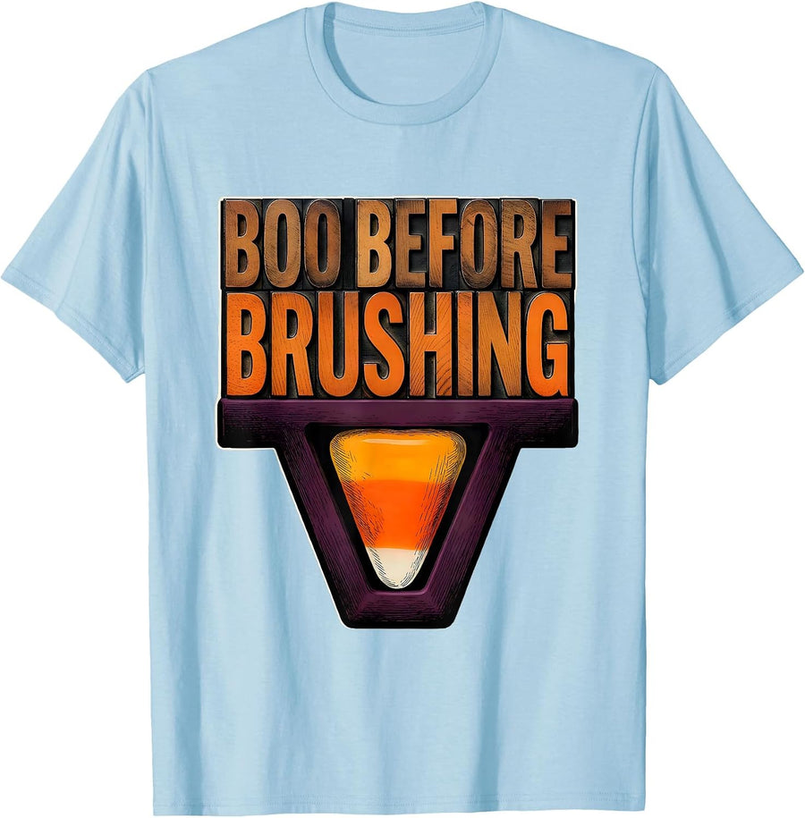 Men's Boo Before Brushing Funny Dental Hygienist Halloween Humor T-Shirt - Baby Blue