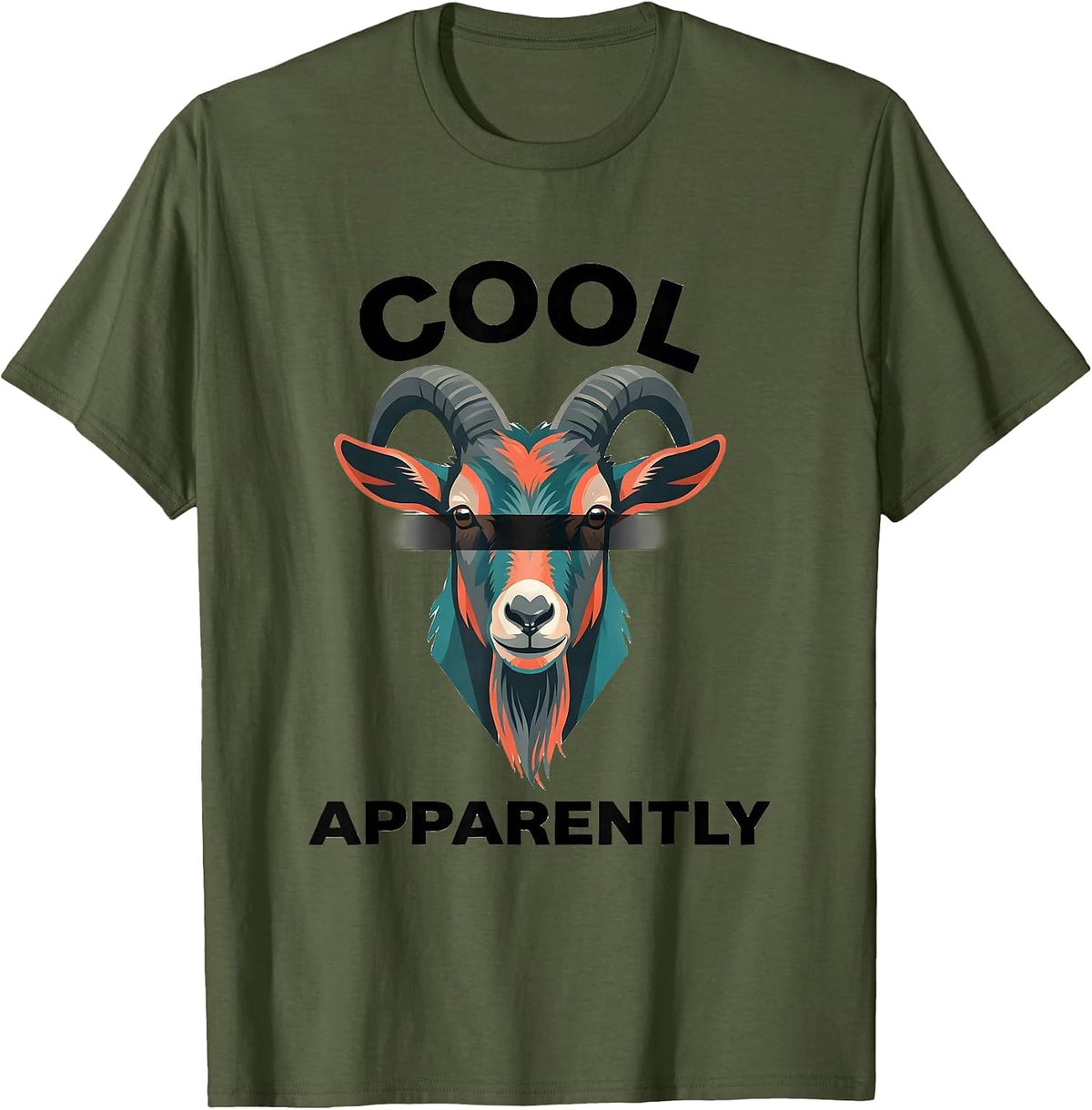 Men's Cool Apparently Flat Vector Goat with Sunglasses Funny T-Shirt - Olive Green