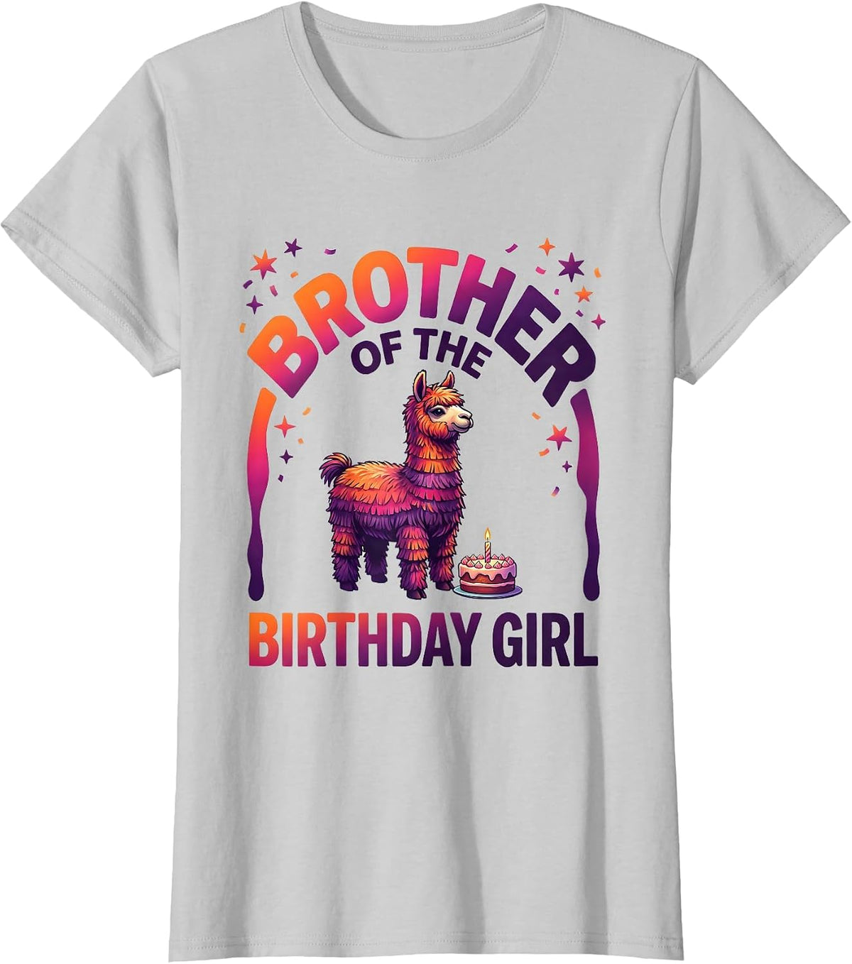 Brother Of The Birthday Girl Funny Llama Piñata Party T-Shirt - Silver Grey