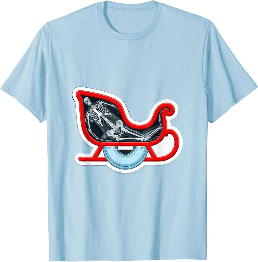 Men's Christmas Sleigh Skeletal Radiology Tech Humor T-Shirt - Baby Blue