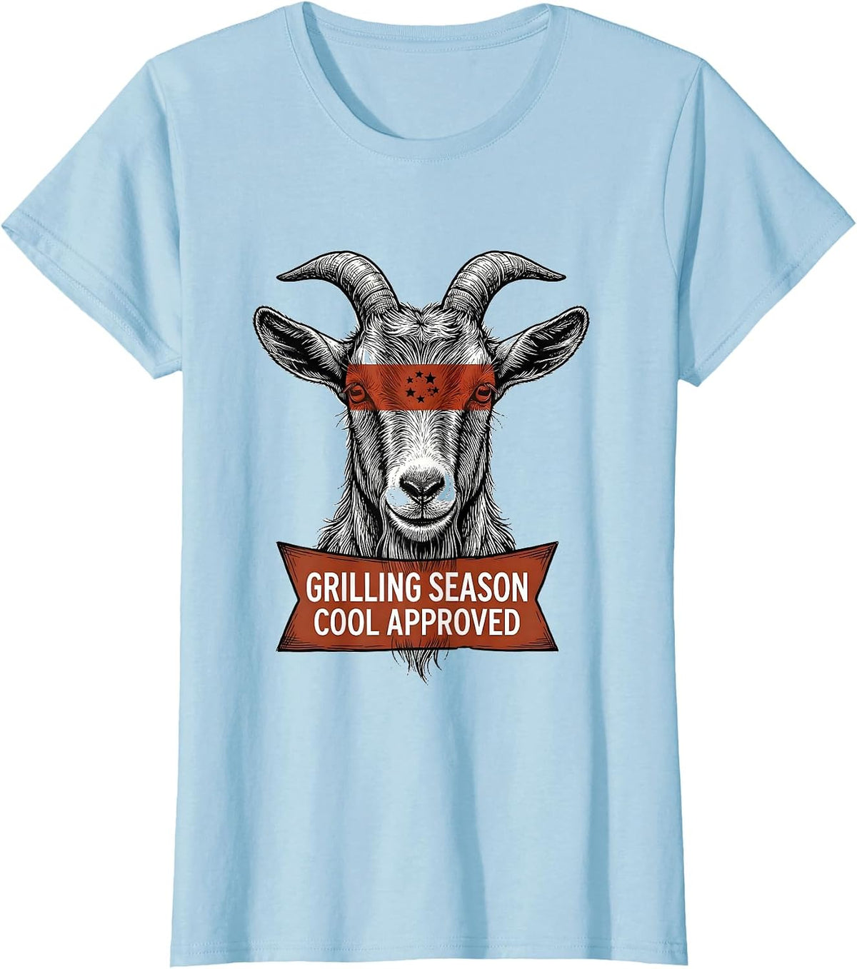 Women's Grilling Season, Cool Approved Line Art Funny Goat Humor T-Shirt - Baby Blue