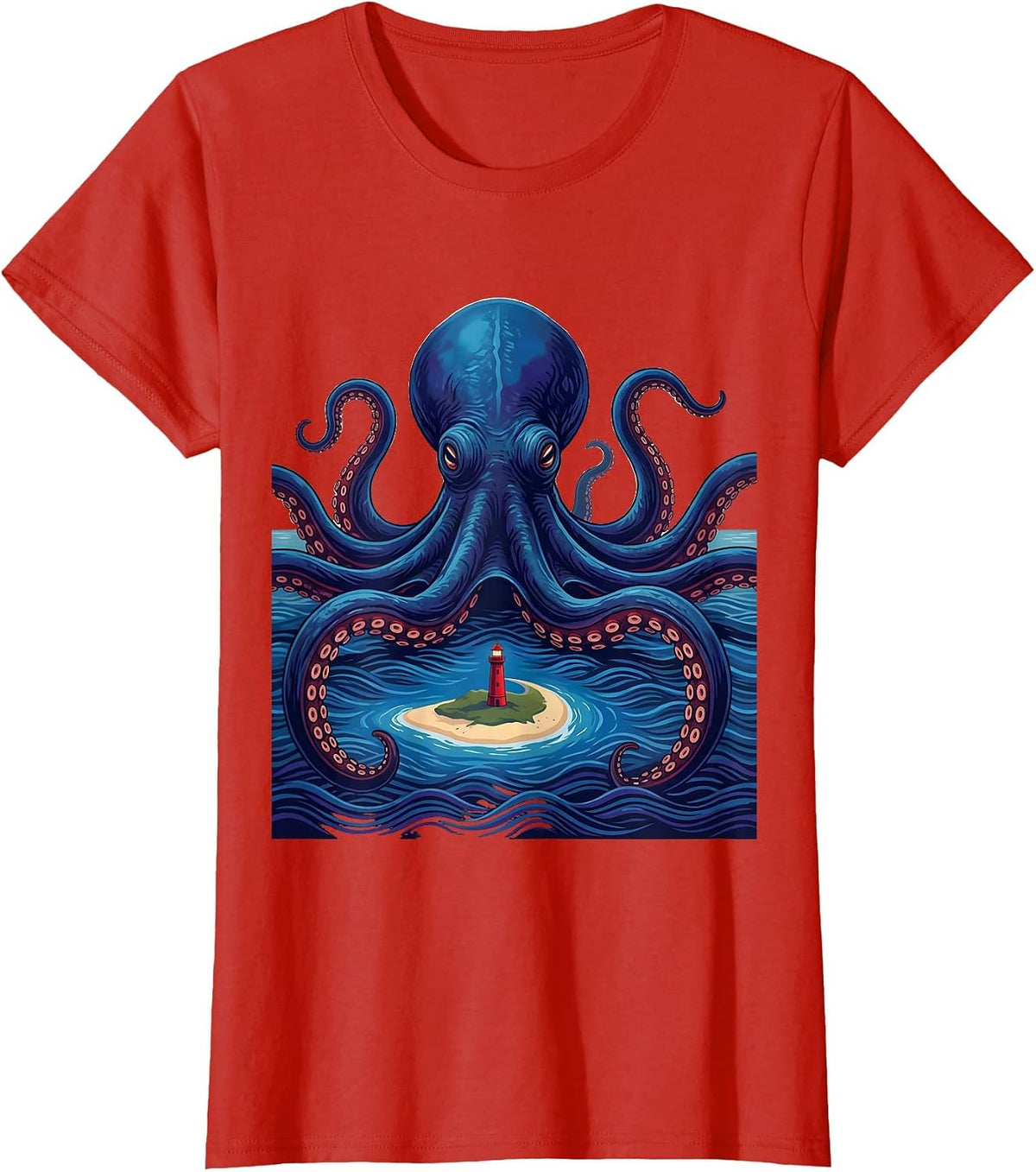 Kraken Ukiyo-e Octopus Lover Sea Monster Vintage Art T-Shirt - Red