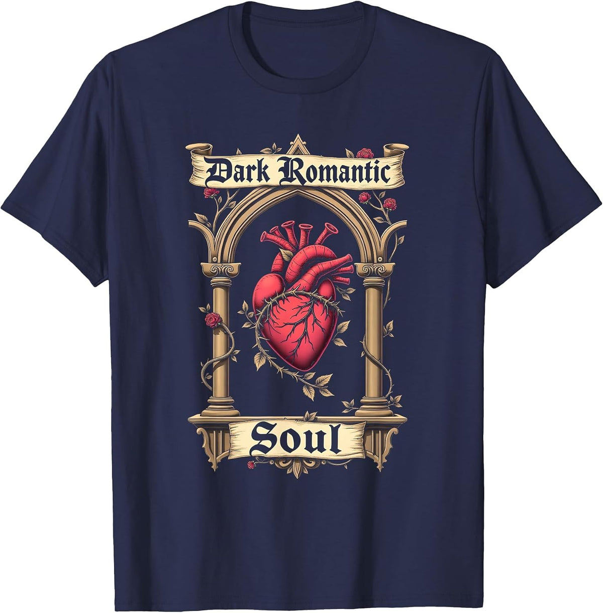 Dark Romantic Soul Gothic Design T-Shirt - Navy Blue