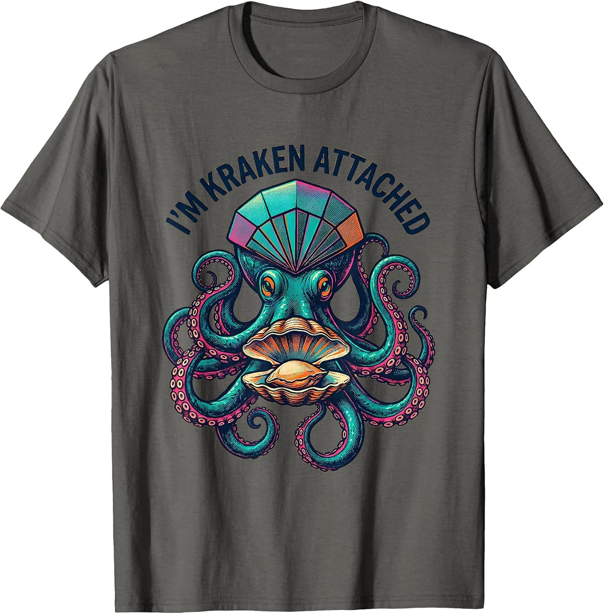 I'm Kraken Attached Risograph Octopus Kraken Sea Monster T-Shirt - Asphalt Grey