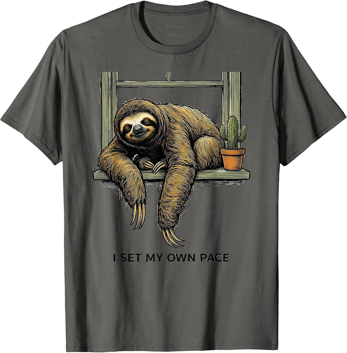 Men's I Set My Own Pace Funny Sloth Lover Animal Humor Gift T-Shirt - Asphalt Grey