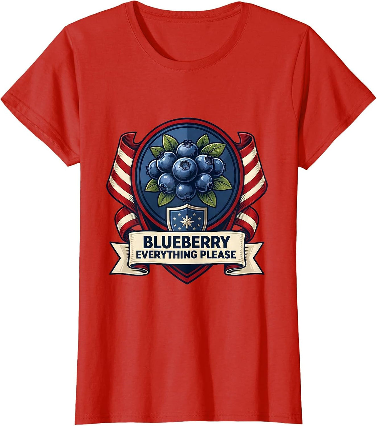 Women's Blueberry Everything Please Red White and Blue Design T-Shirt - Red