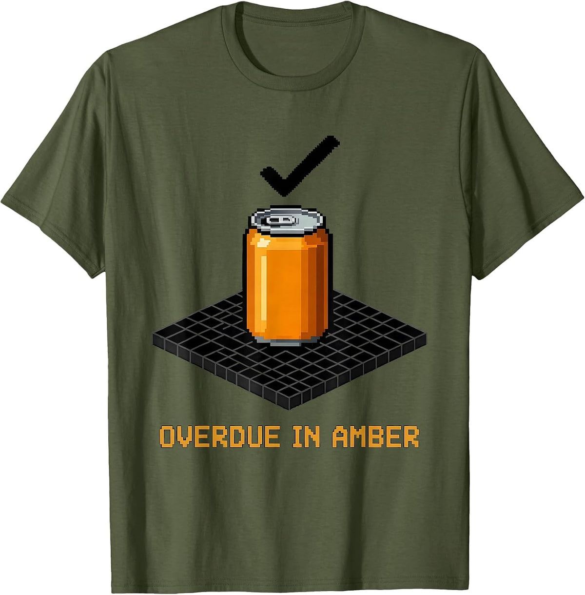 Men's Overdue In Amber Funny Pixel Art Beer Lover Labor Day T-Shirt - Olive Green