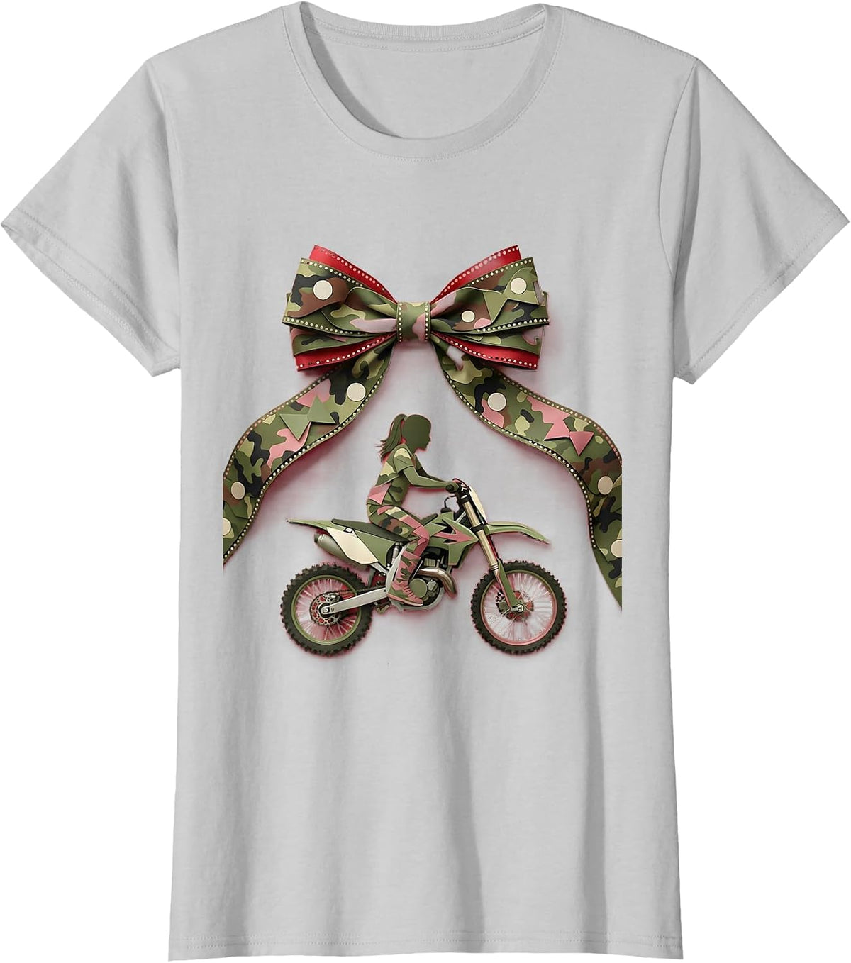 Girl Camo Dirt Bike Rider Graphic Tee T-Shirt - Silver Grey