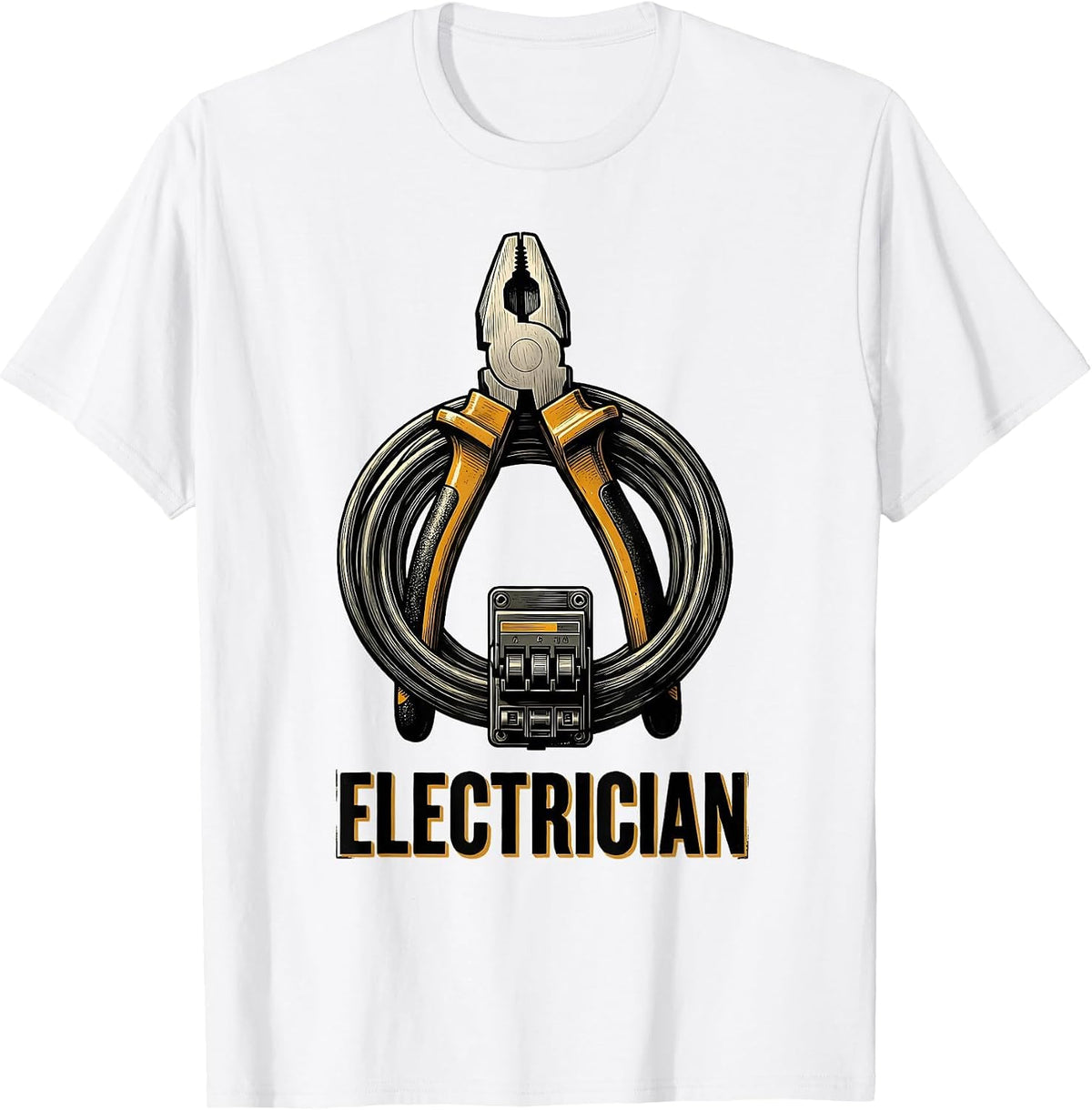 Men's Electrician Wood Type Letterpress Halloween Occupation T-Shirt - White