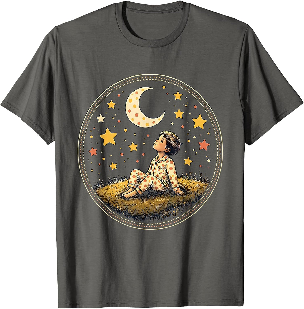 Dotted Pajamas Stargazing Kid Night Sky Design T-Shirt - Asphalt Grey