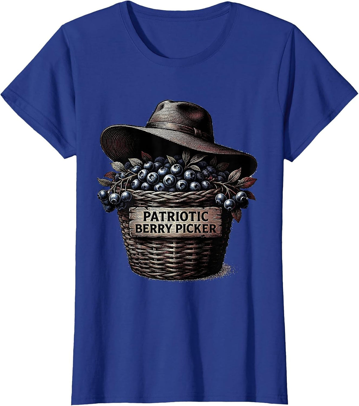 Women's Red White and Blueberries Patriotic Berry Picker T-Shirt - Royal Blue