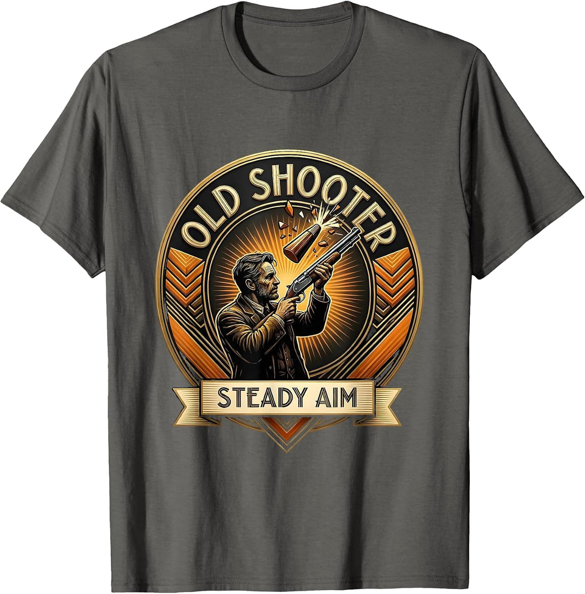 Old Shooter Steady Aim Trap Shooting Design T-Shirt - Asphalt Grey