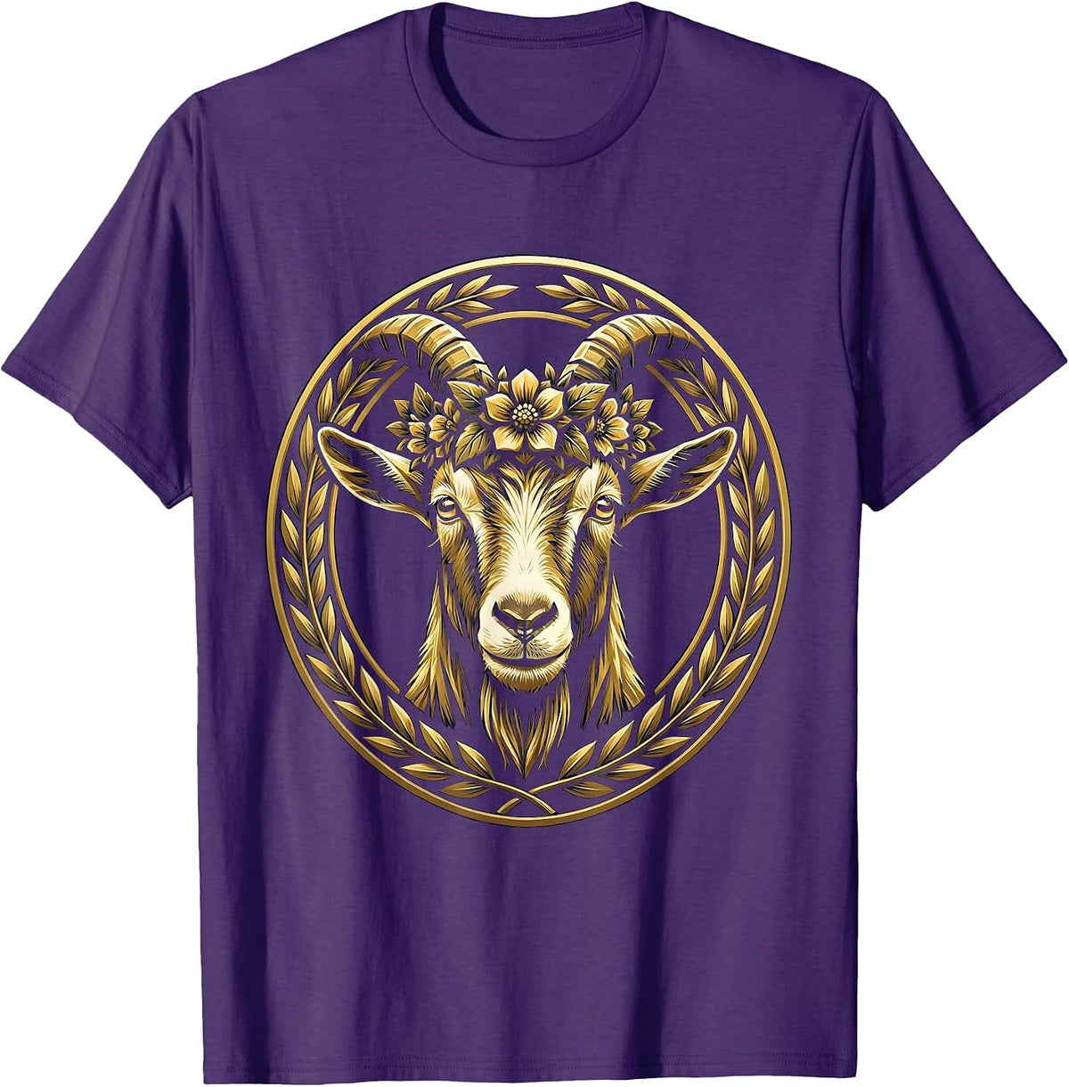 Men's Goat Wearing Flower Crown Cute Nature Art T-Shirt - Purple