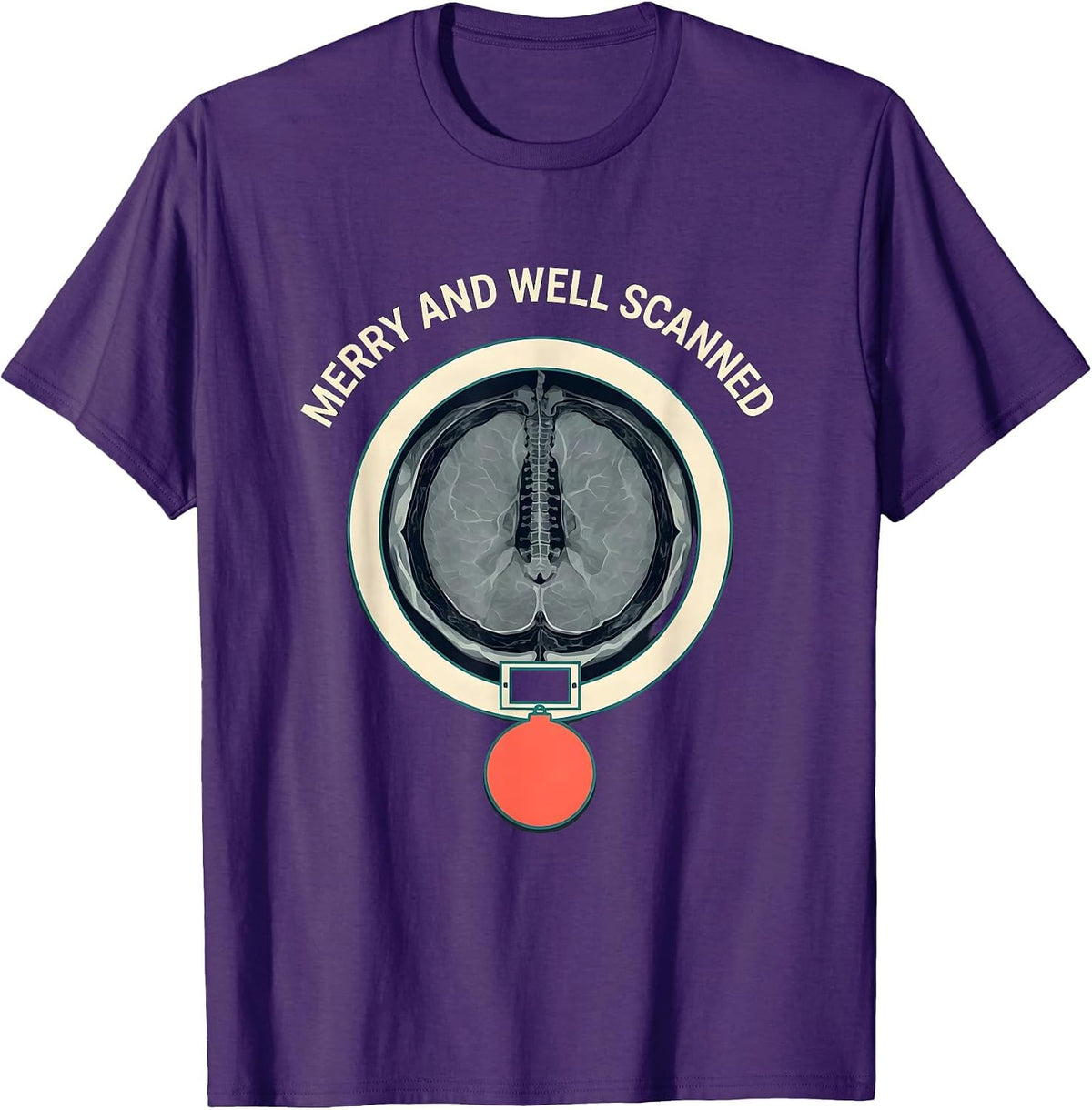 Merry And Well Scanned Radiology Tech Christmas Skeleton Pun T-Shirt - Purple
