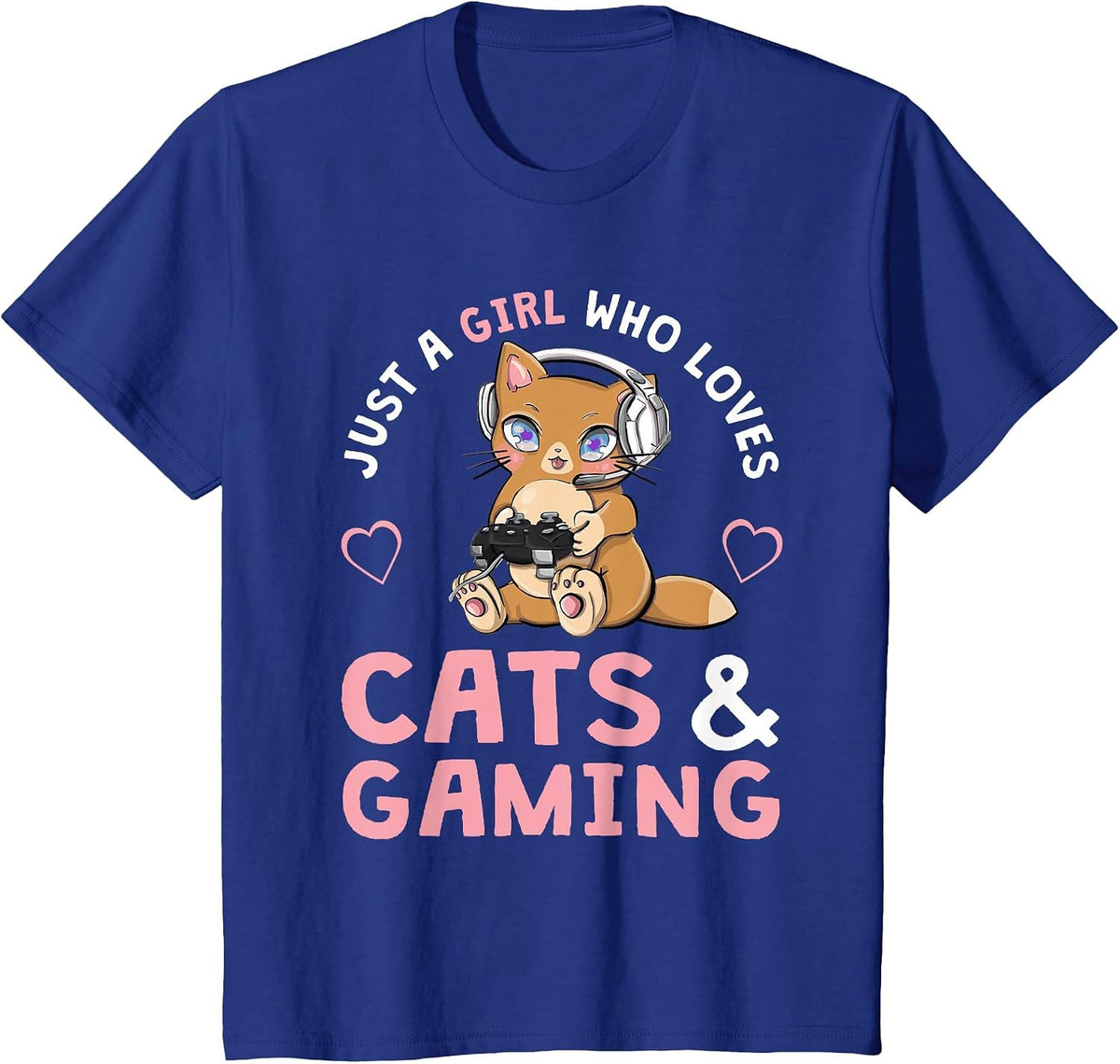 Just A Girl Who Loves Cats and Gaming Cute Gamer Cat T-Shirt - Royal Blue