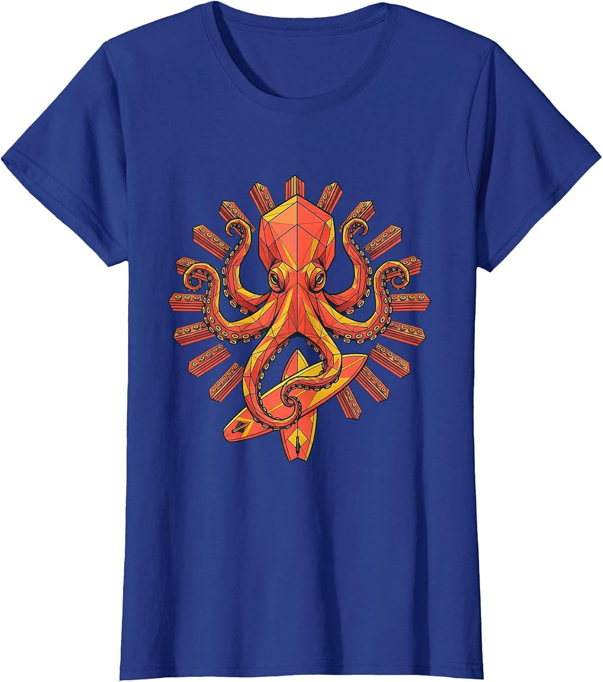 Women's Octopus Surfer Hawaiian Graphic Tee for Kids T-Shirt - Royal Blue
