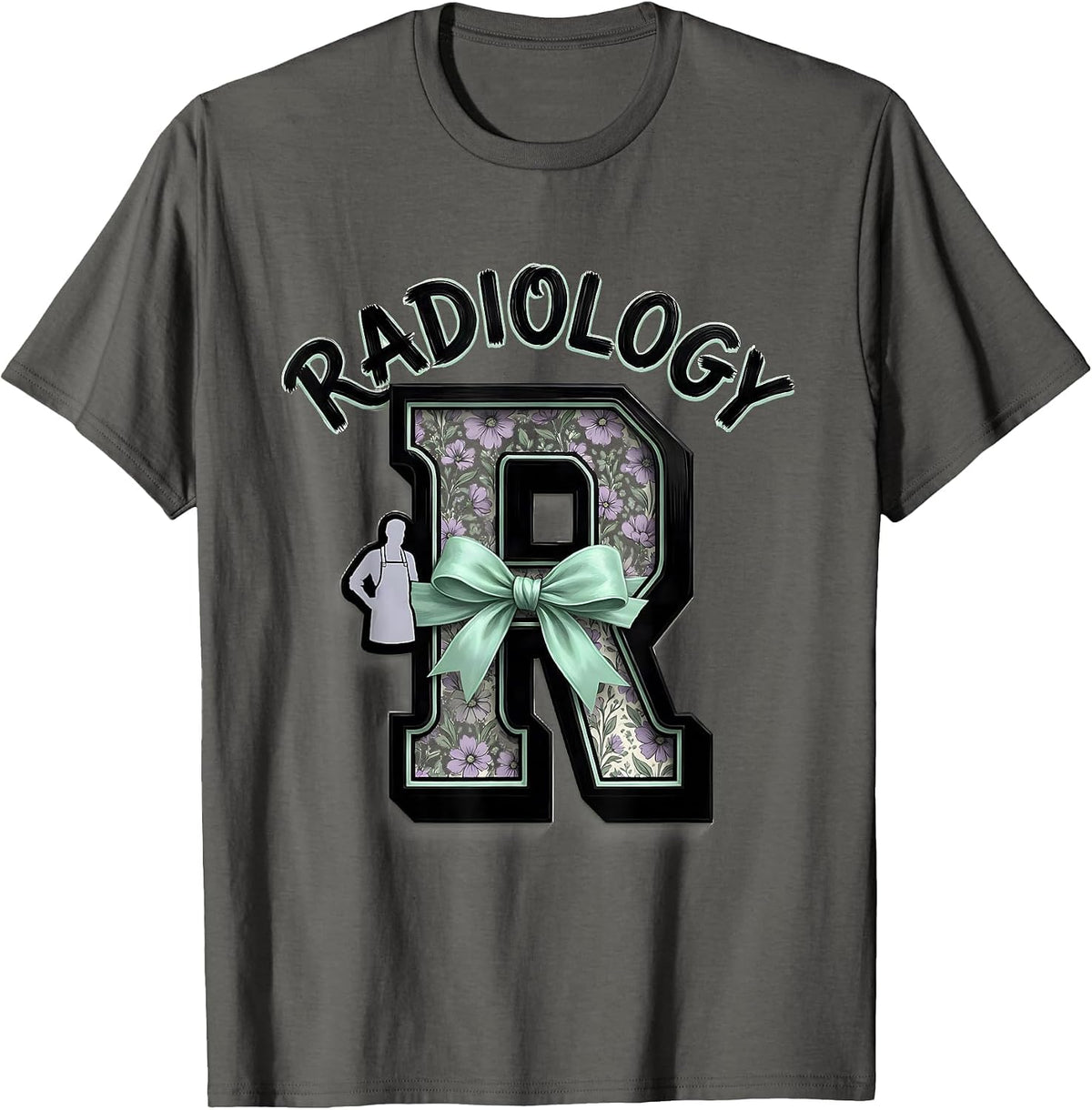 Radiology Arched Varsity Bow Radiologic Technologist T-Shirt - Asphalt Grey