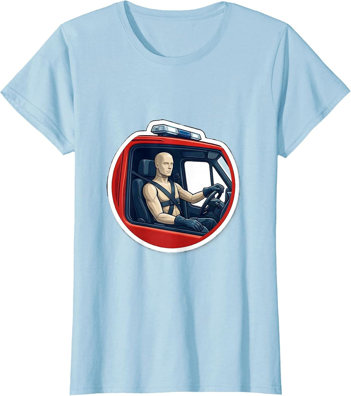 Women's Ambulance Cab Calm Medic Sticker Style EMT Paramedic T-Shirt - Baby Blue