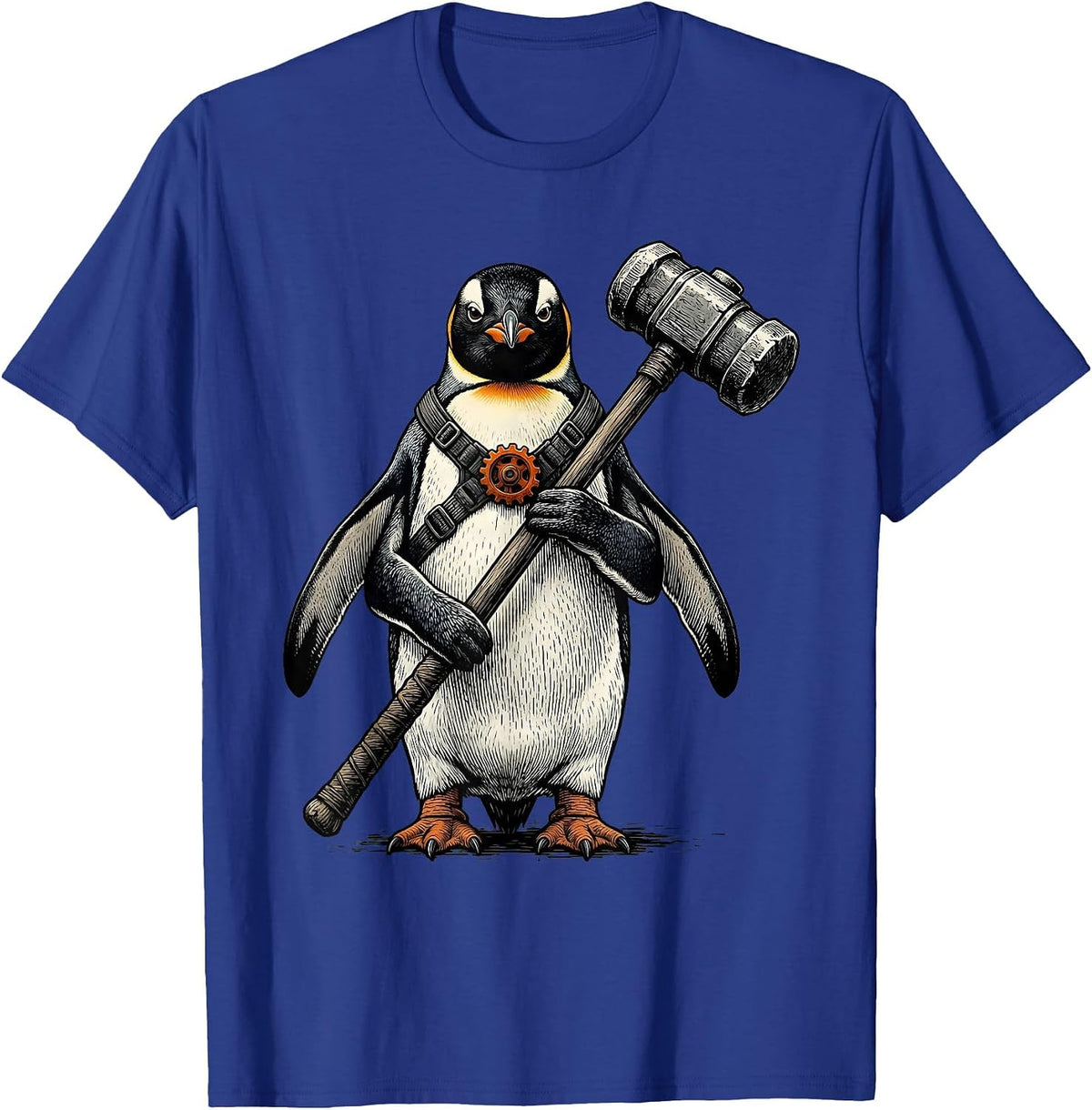 Men's Stubby Penguin With Mace Funny Bird Meme Humor T-Shirt - Royal Blue