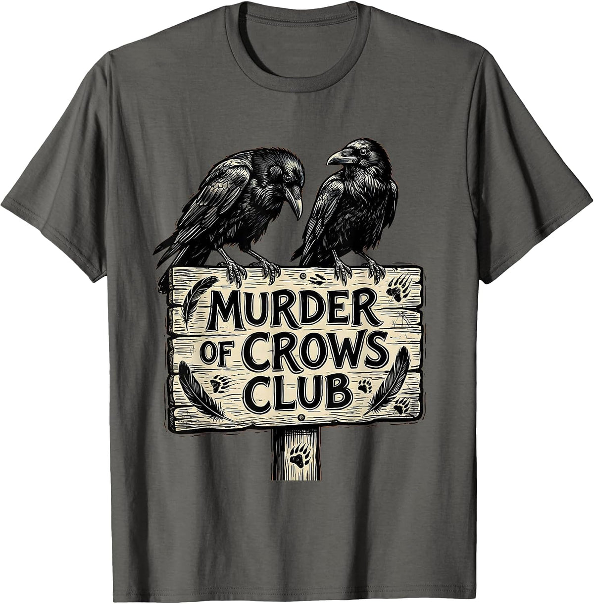 Murder of Crows Club Dark Nature Design T-Shirt - Asphalt Grey