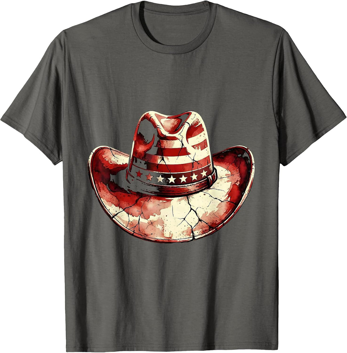 Kids Stars and Stripes Cowboy Hat Patriotic Design T-Shirt - Asphalt Grey