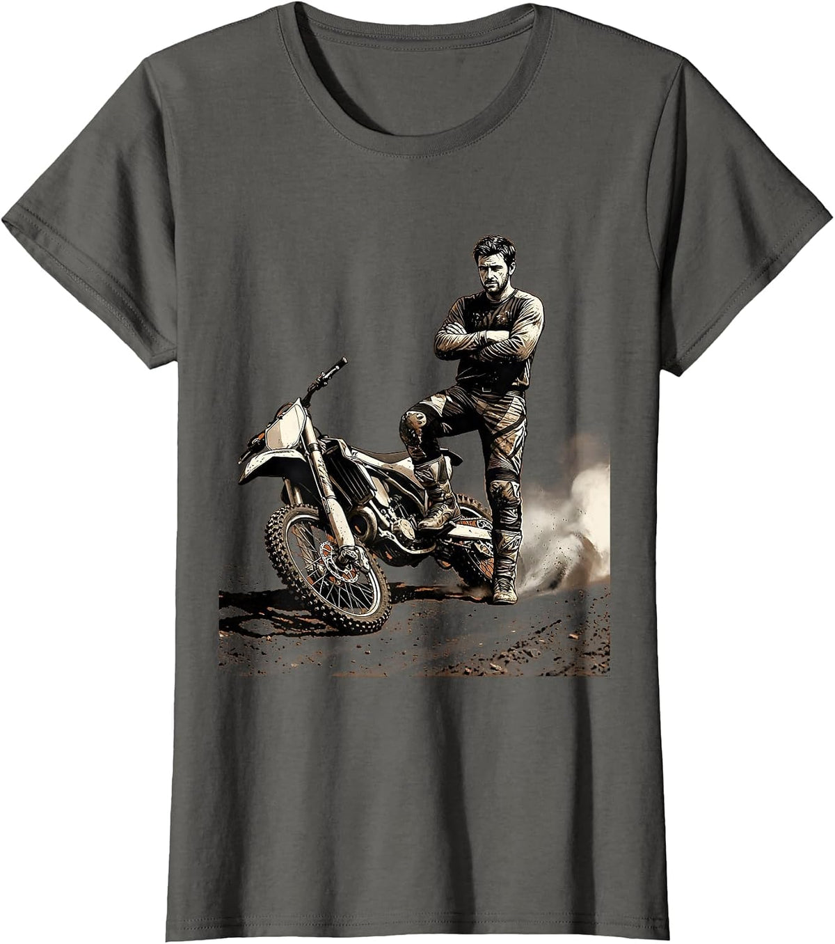 Women's Dirt Bike Rider Crash Pose Funny Motocross Gear T-Shirt - Asphalt Grey