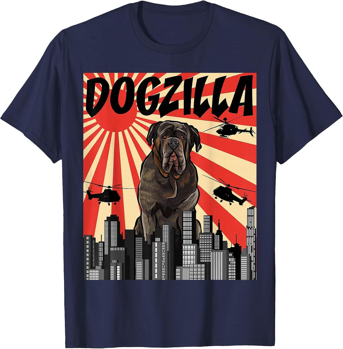 Funny Retro Japanese Dogzilla Neapolitan Mastiff T-Shirt - Navy Blue