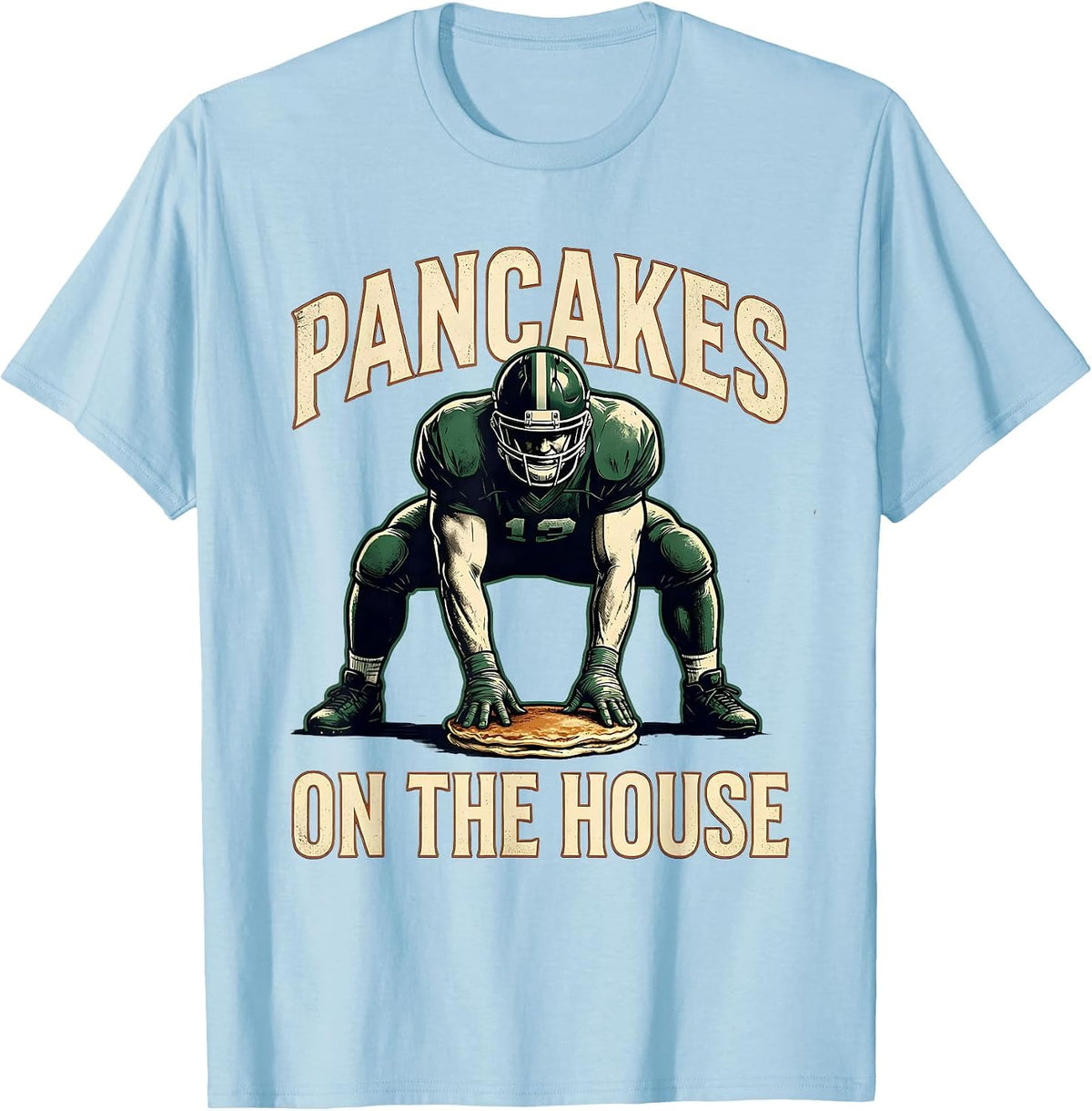 Pancakes On The House Vintage Football Lineman Game-Day T-Shirt, Men, Baby Blue, Small - As Pictured