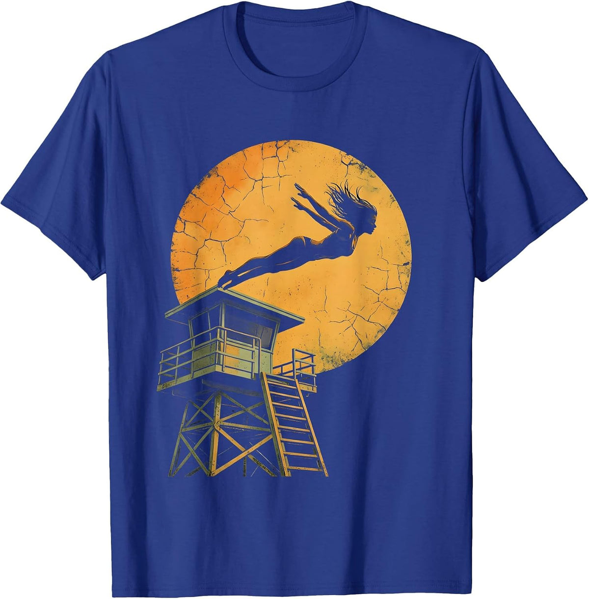 Labor Day Lifeguard Diving Tower Graphic T-Shirt - Royal Blue