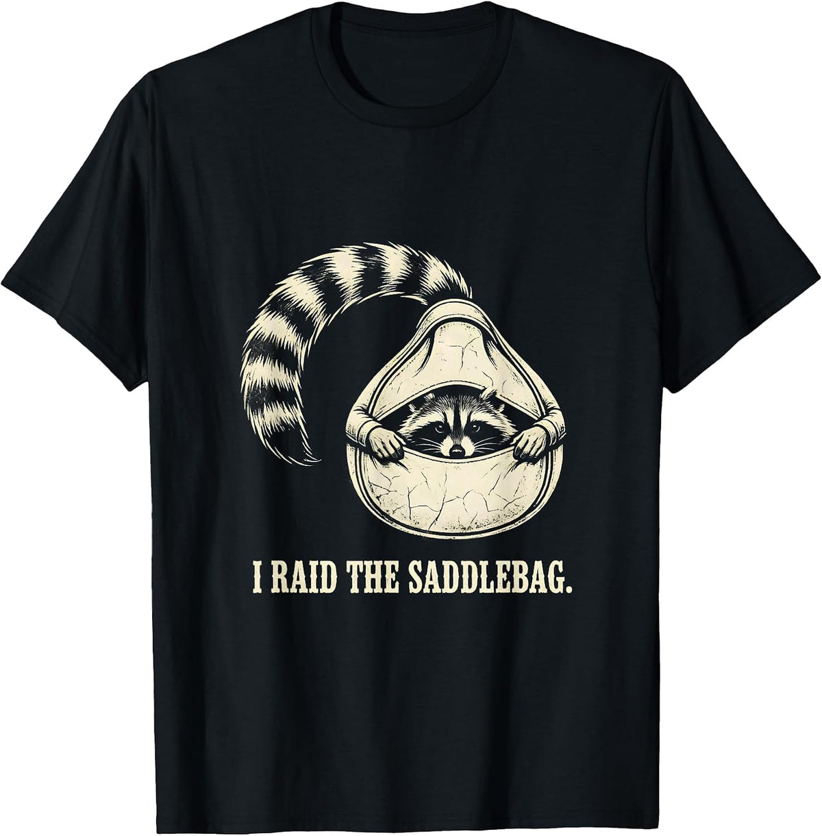 Men's I Raid The Saddlebag Boho Western Raccoon Trash Panda Humor T-Shirt - Black
