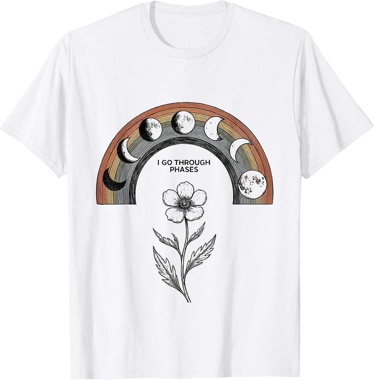 Men's I Go Through Phases Mystic Moon Phase Astronomy Boho T-Shirt - White