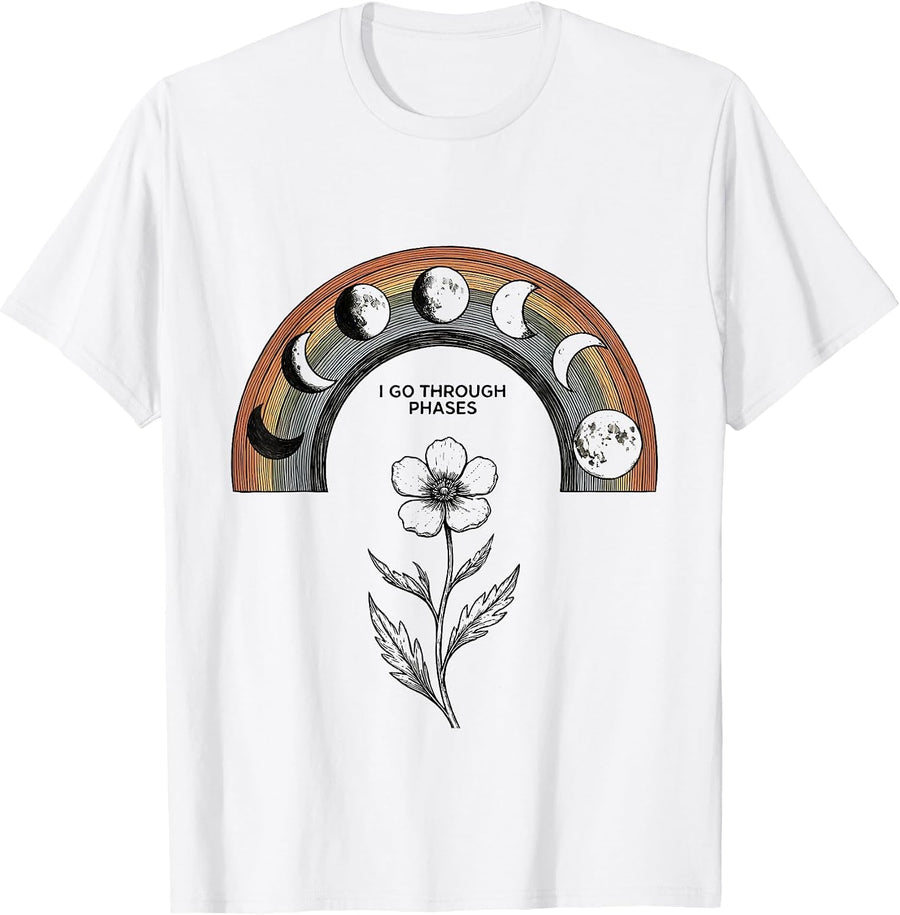 Men's I Go Through Phases Mystic Moon Phase Astronomy Boho T-Shirt - White