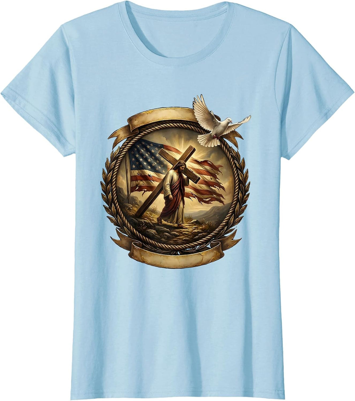 Jesus Carrying the Cross Up the Hillside T-Shirt - Baby Blue